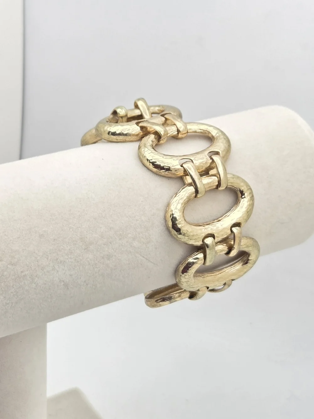 Vintage Hammered Gold Tone Oval Link Statement Bracelet